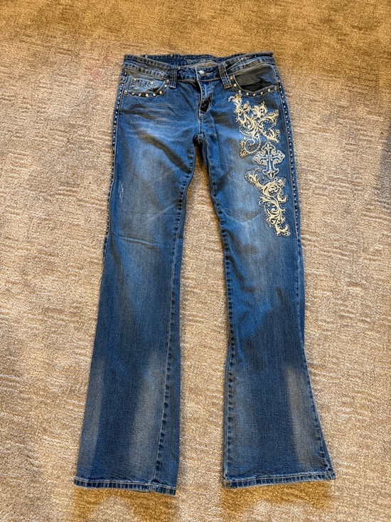 Trinity Ranch Denim - Trinity Blue Flare Jeans with Silver Embroidery Size 13 Juniors